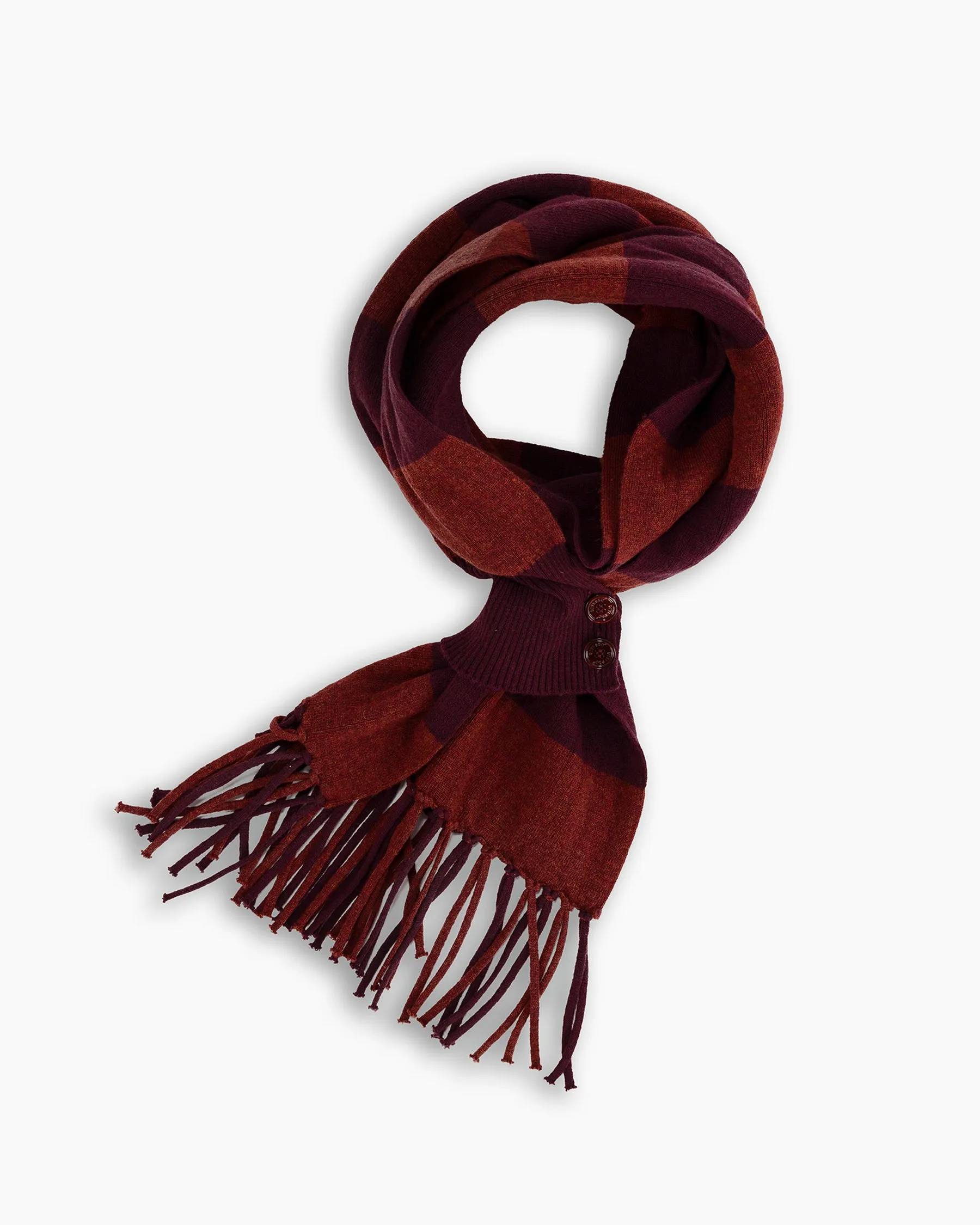 Burgundy & Rust Stripe Fringe Wool Scarf