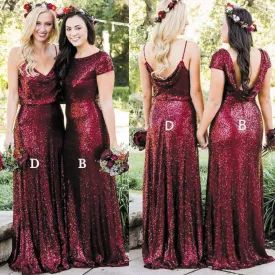 Burgundy sequin bridesmaid dresses 2020 mismatched sparkly cheap wedding guest dress vestido de noiva