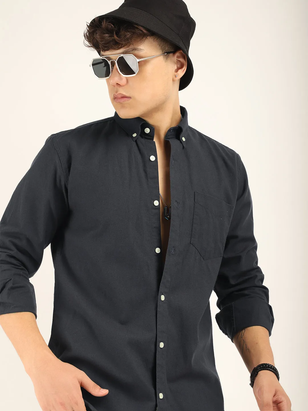 Carlo Oxford Dark Grey Full Sleeves Shirt