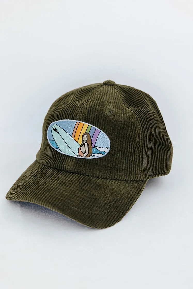 Corduroy Dad Hat - Rainbow Surfer | Olive