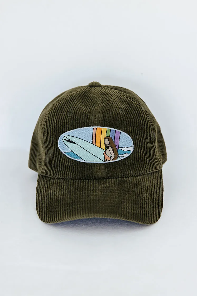 Corduroy Dad Hat - Rainbow Surfer | Olive