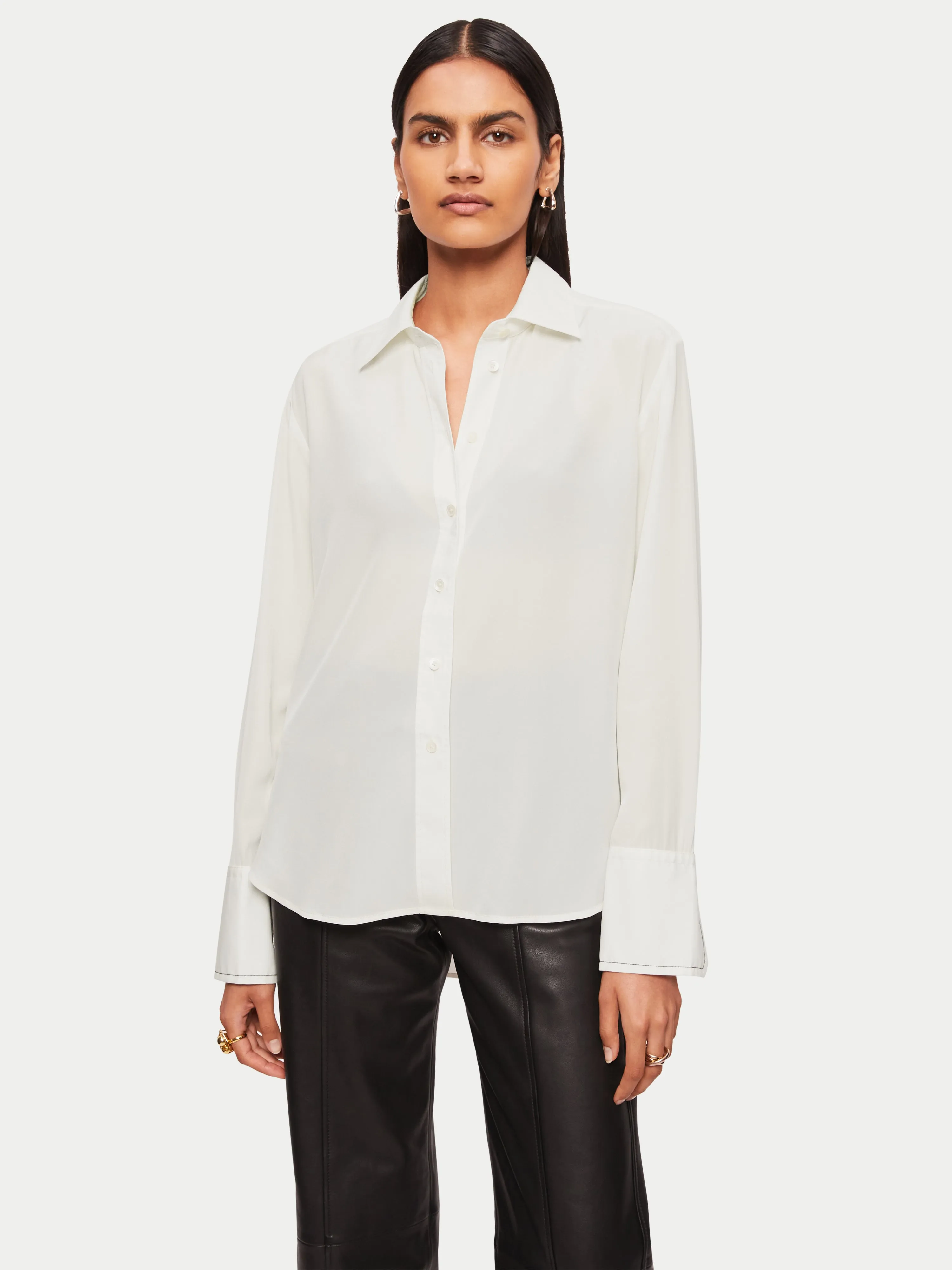 Cotton Cuff Silk Shirt | Ivory