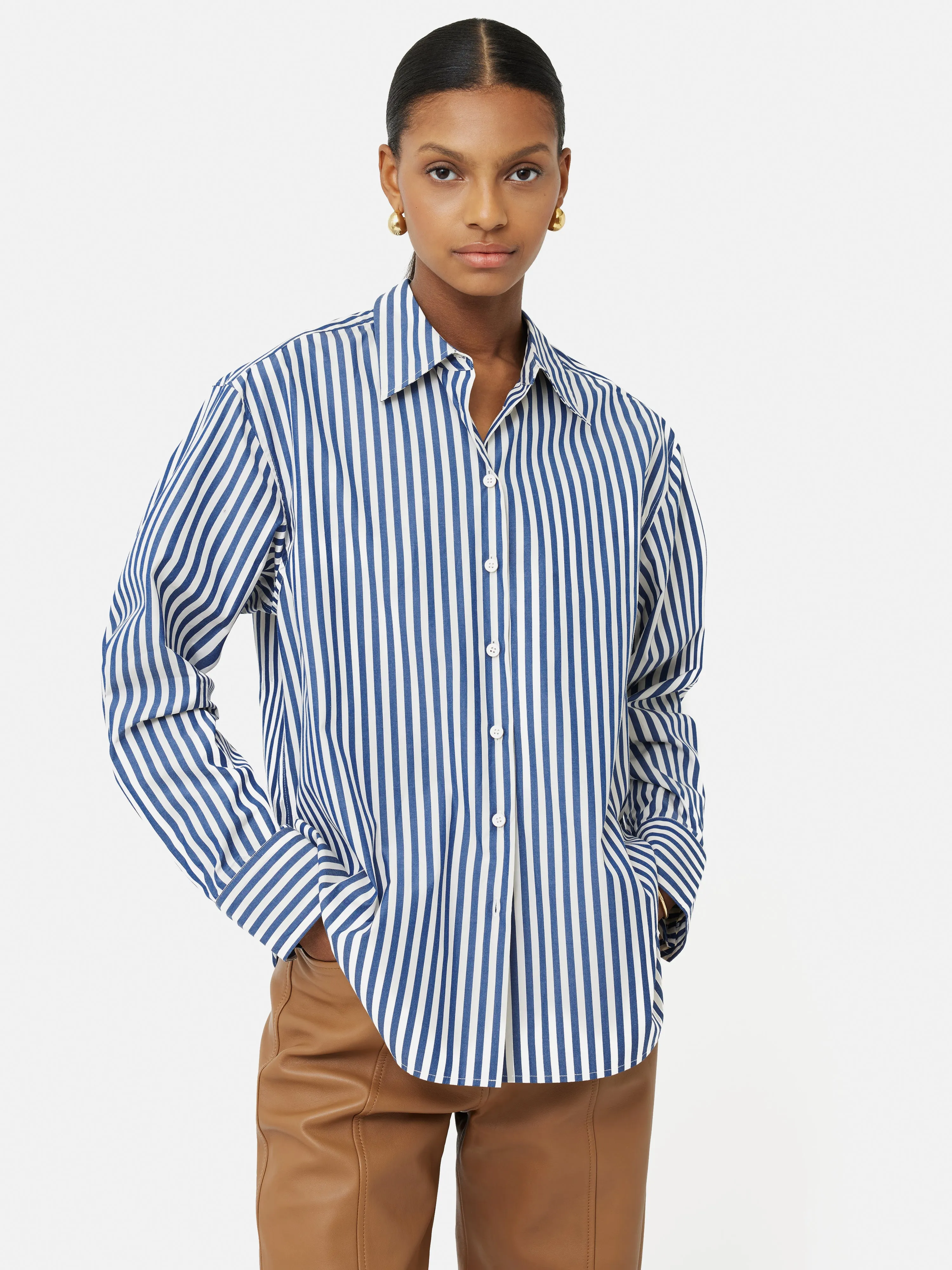 Cotton Poplin Stripe Shirt | Blue