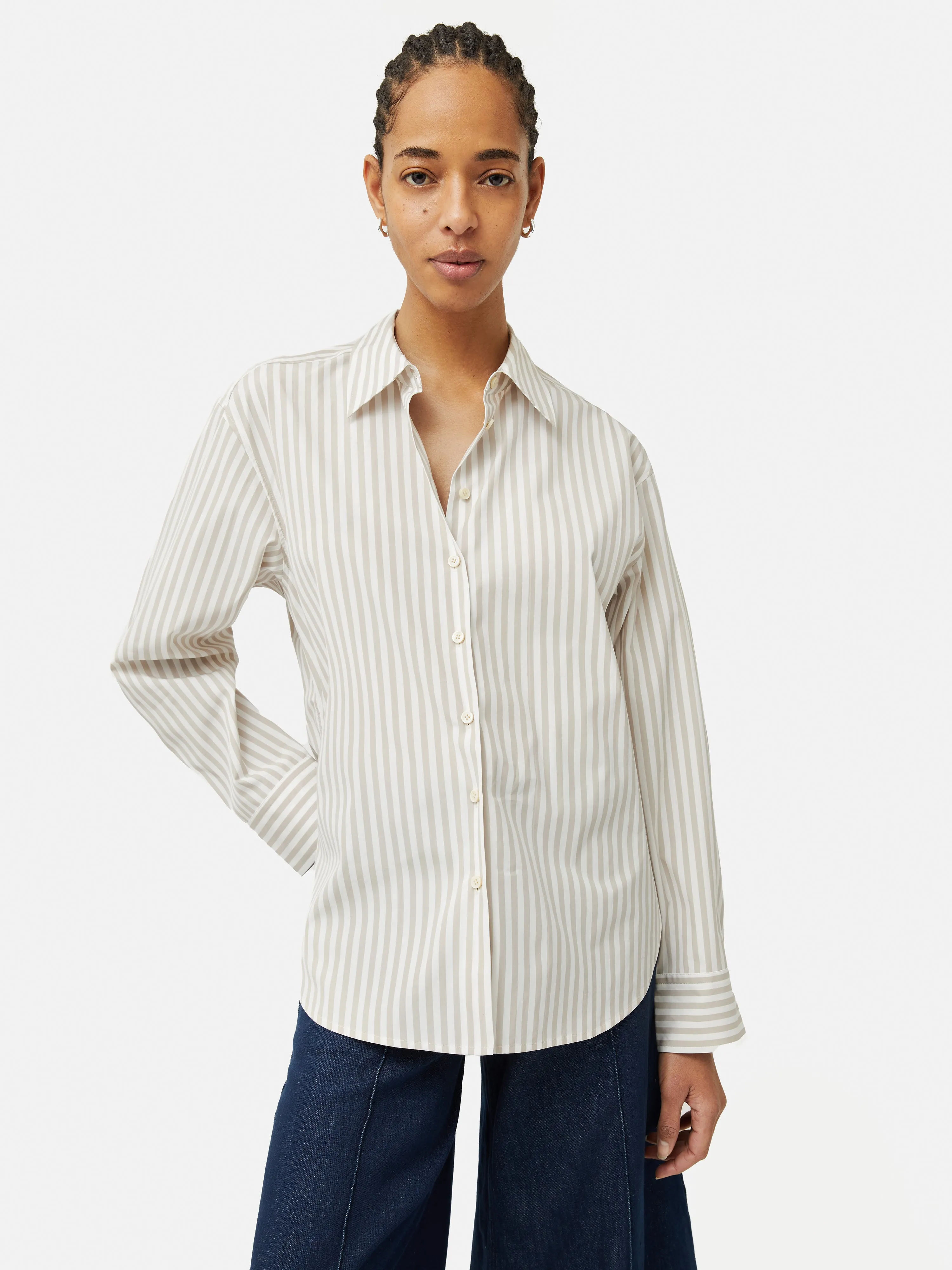 Cotton Poplin Stripe Shirt | Taupe