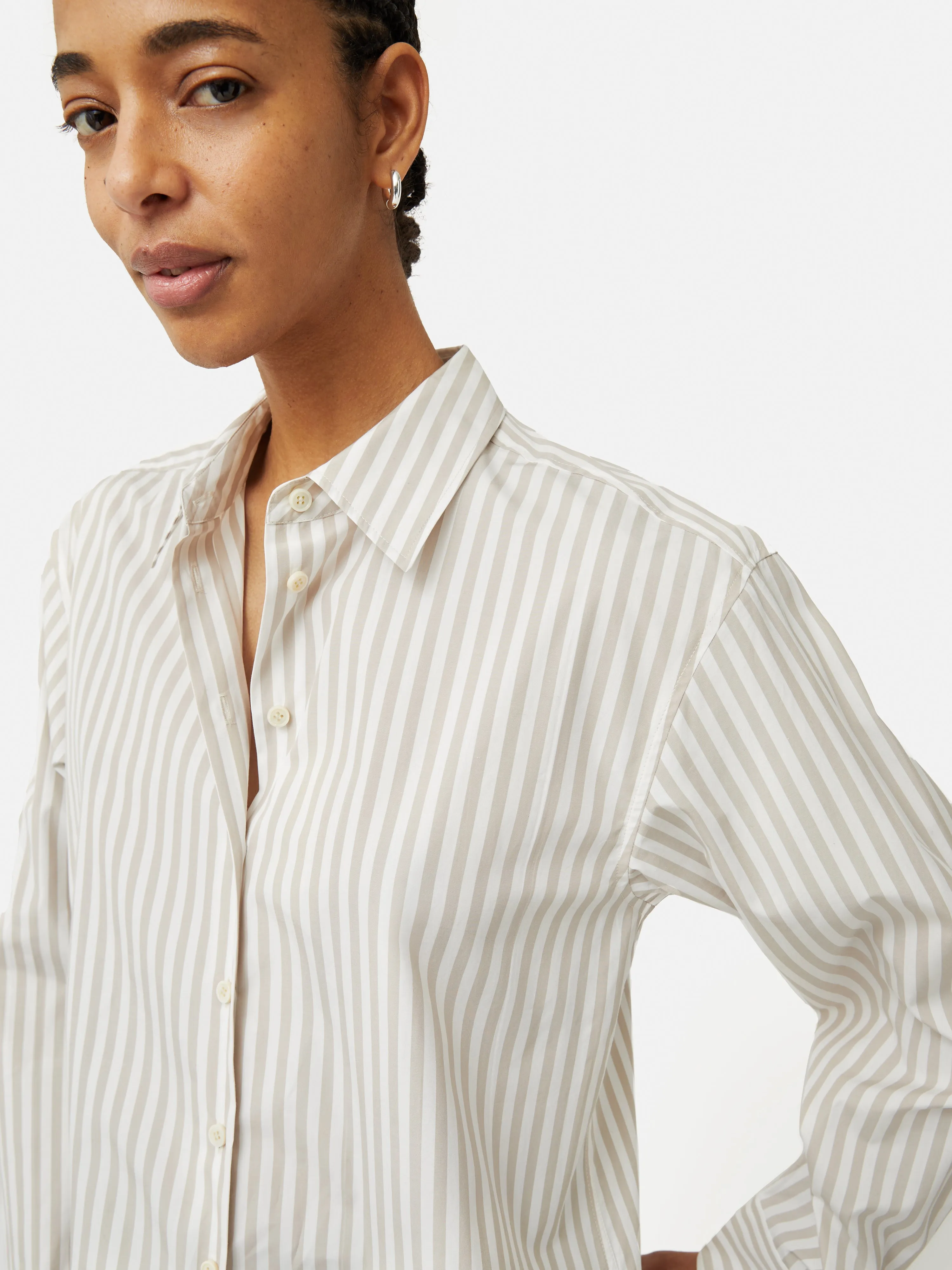 Cotton Poplin Stripe Shirt | Taupe