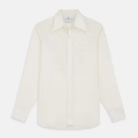 Cream Silk Long Point Embroidered Eamon Shirt