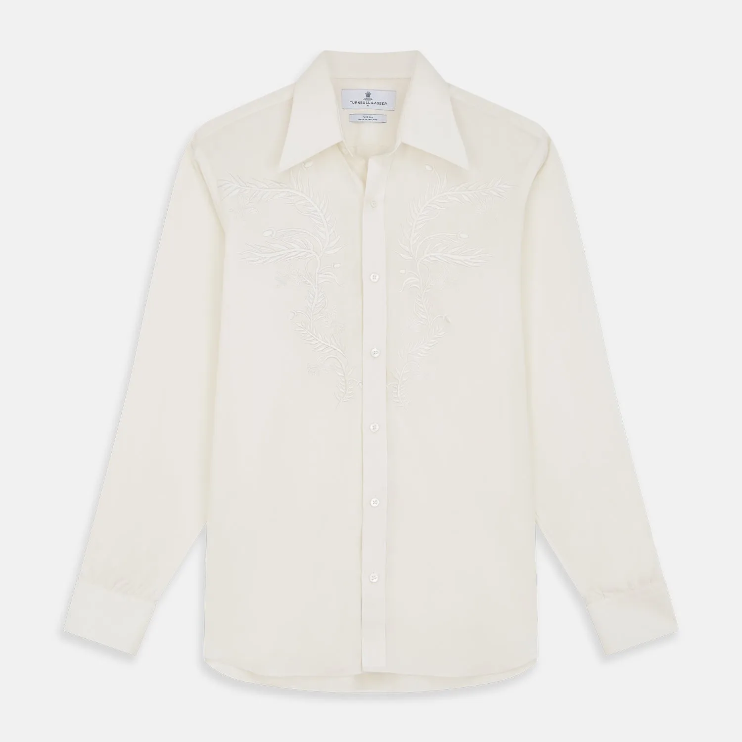 Cream Silk Long Point Embroidered Eamon Shirt