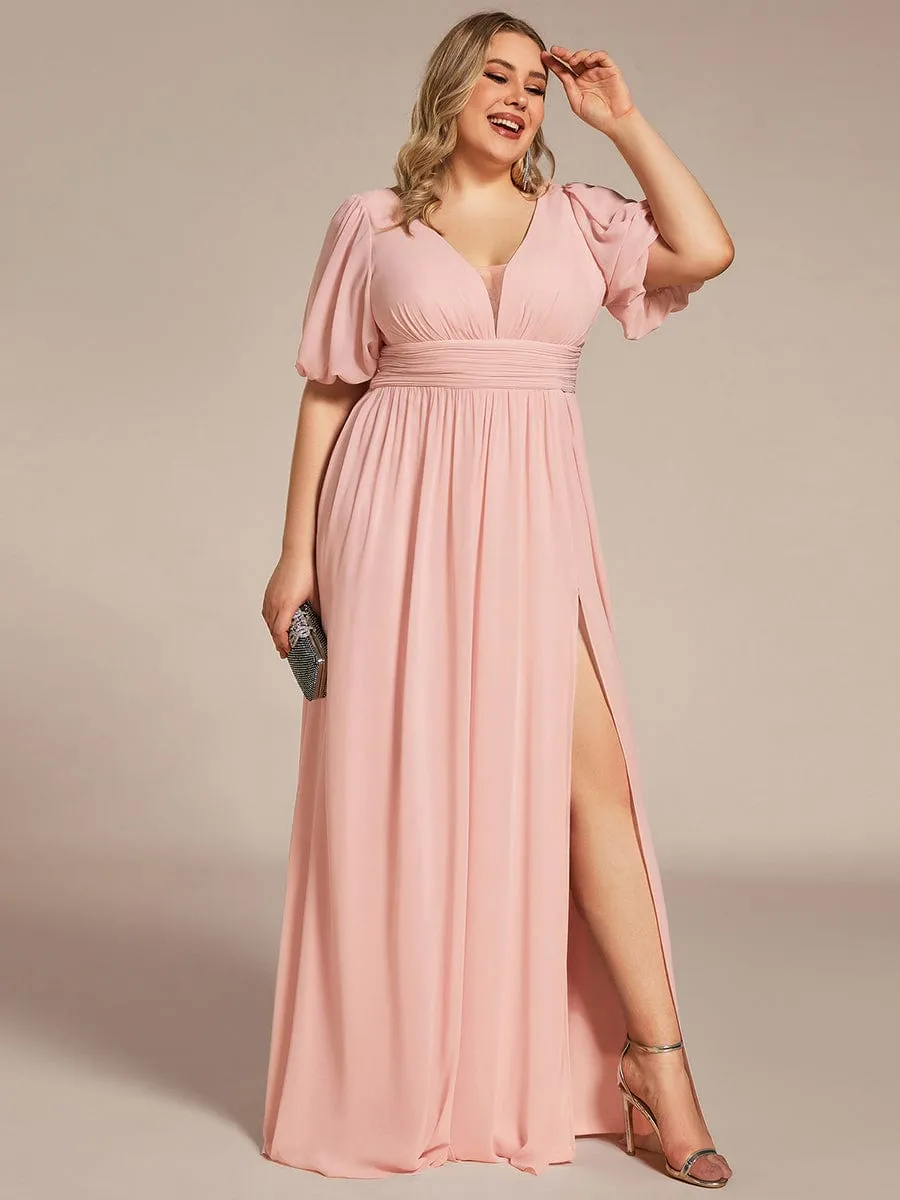 Custom Size V-Neck Front Slit Chiffon Evening Dress