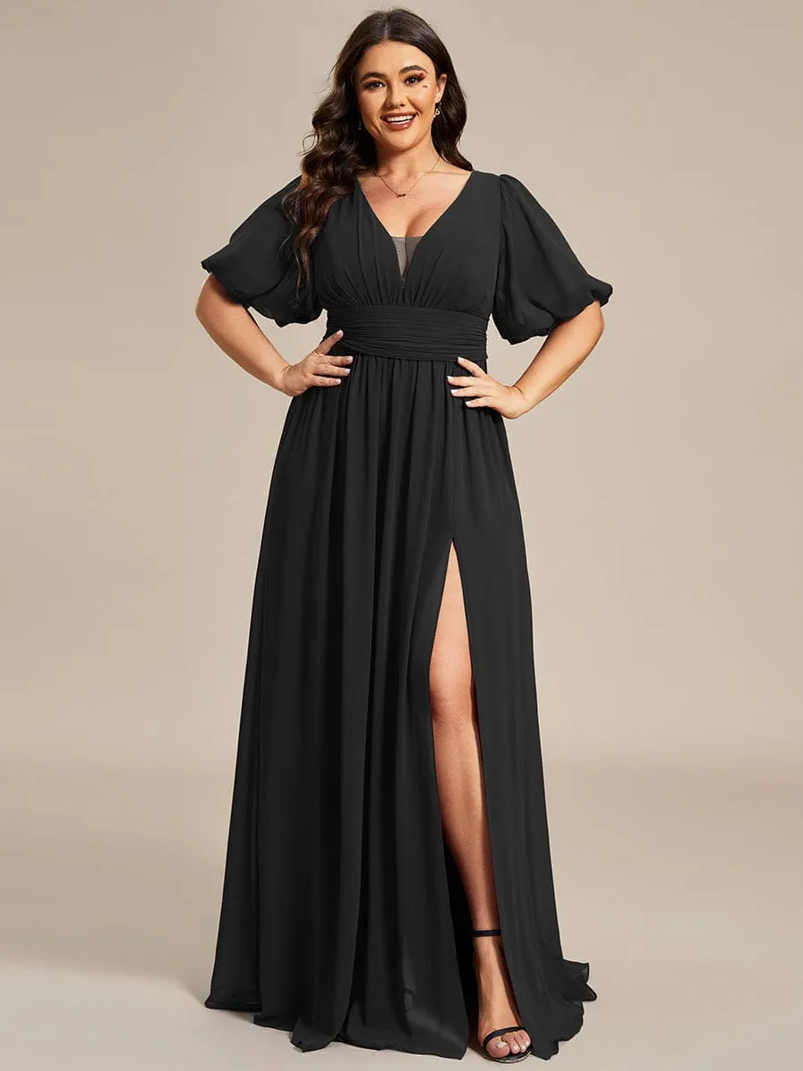 Custom Size V-Neck Front Slit Chiffon Evening Dress