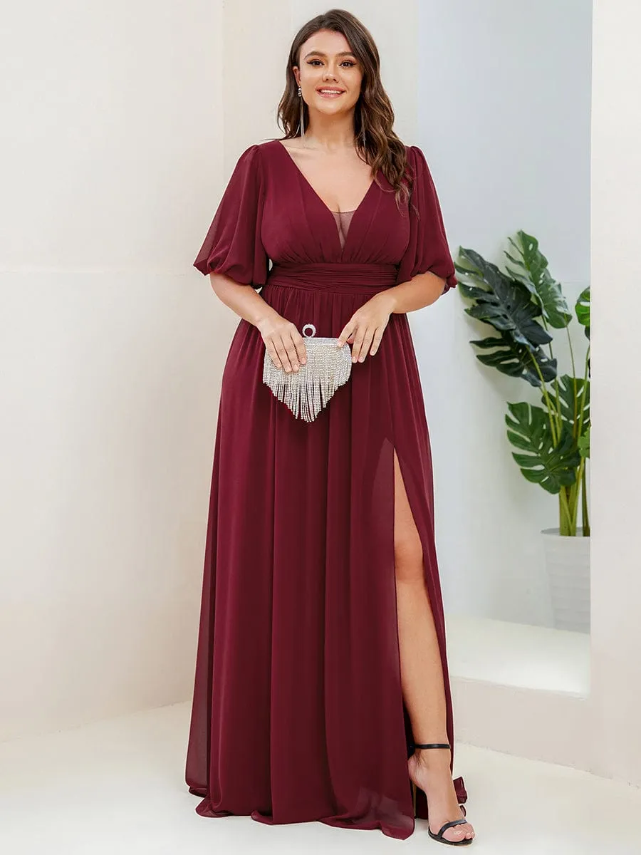 Custom Size V-Neck Front Slit Chiffon Evening Dress