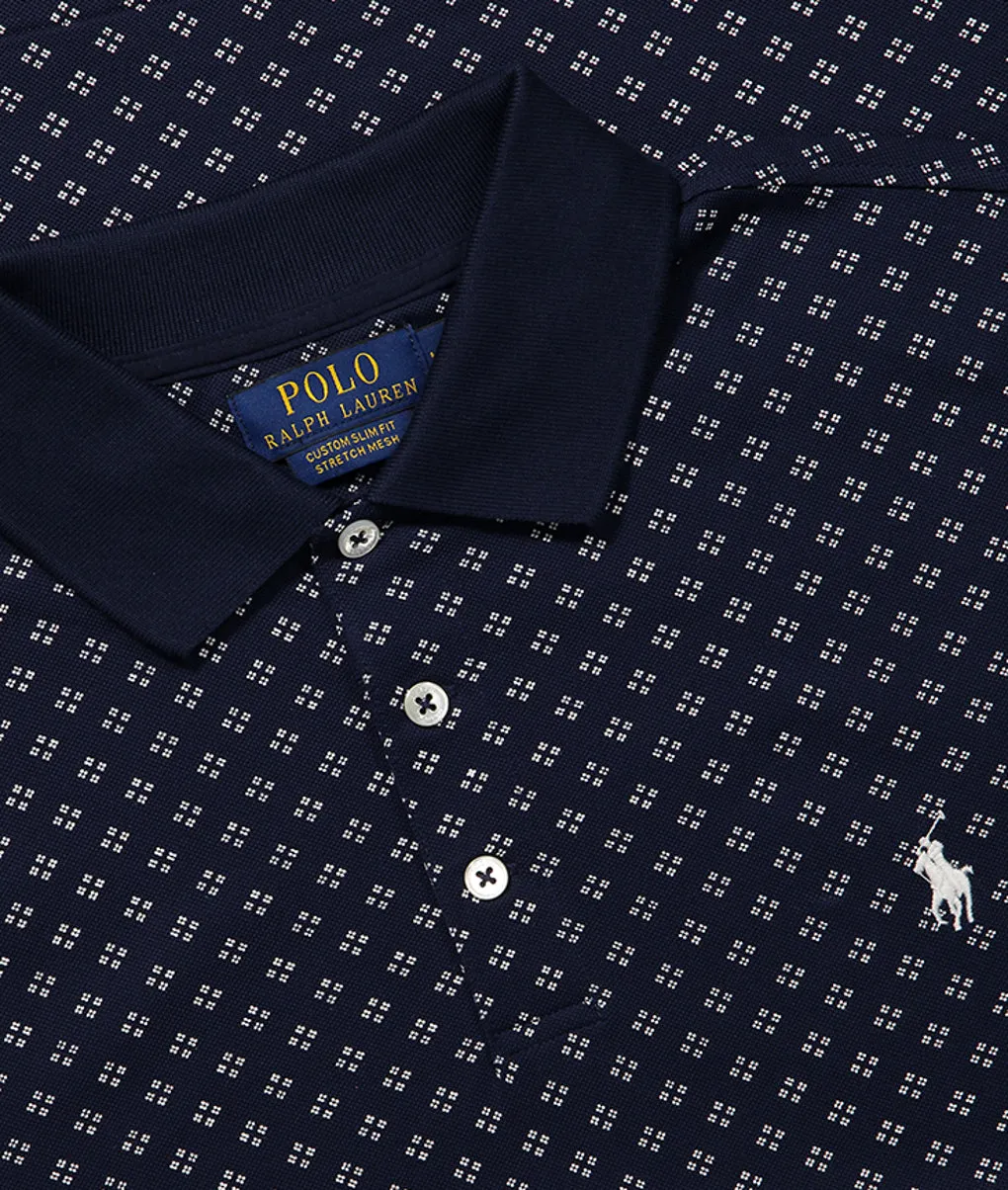 Custom Slim Fit Stretch Mesh Polo Shirt - Navy