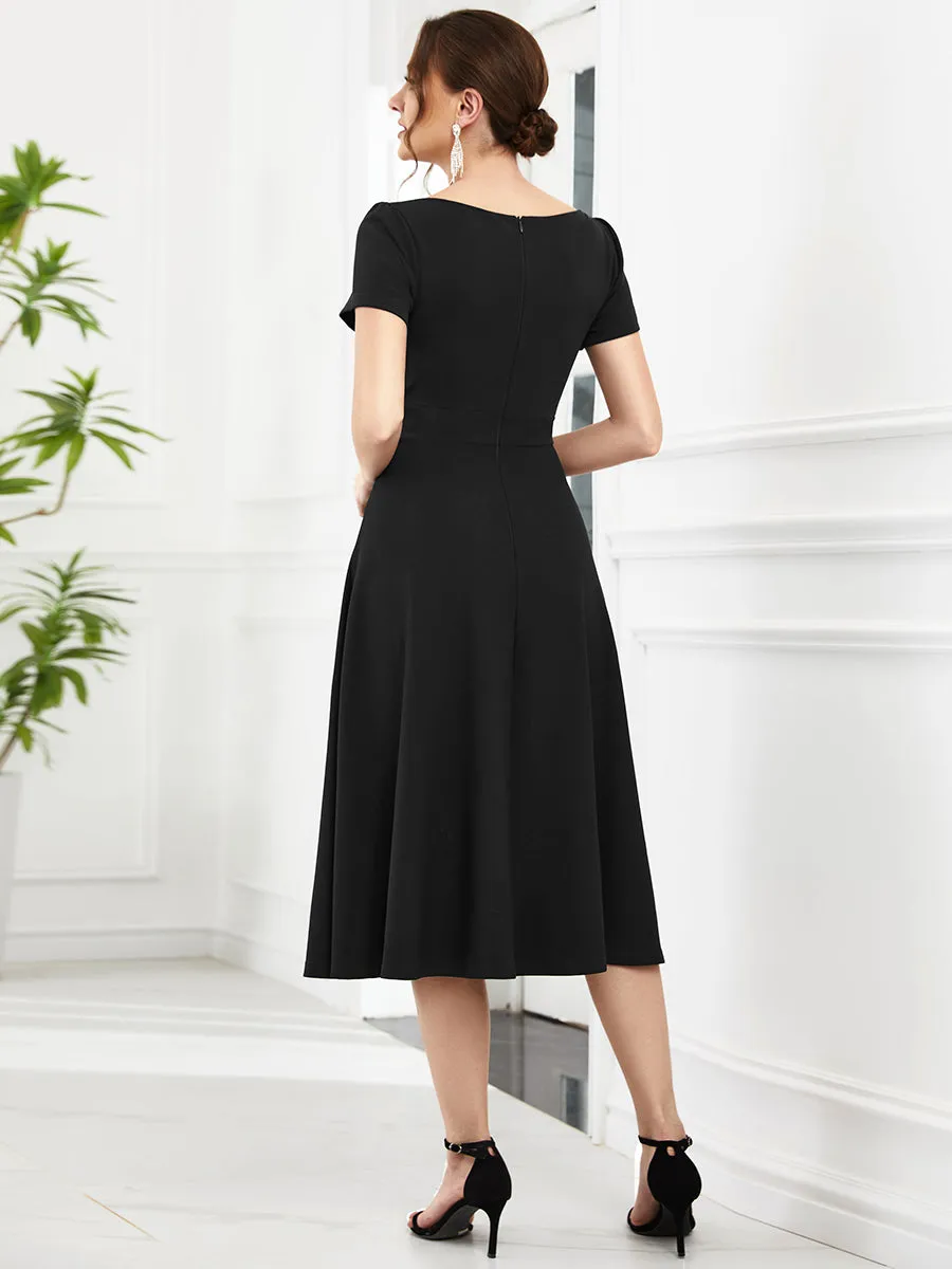 Deep V Neck Knee Length Short Sleeves A Line Wholesale Evening Dresses