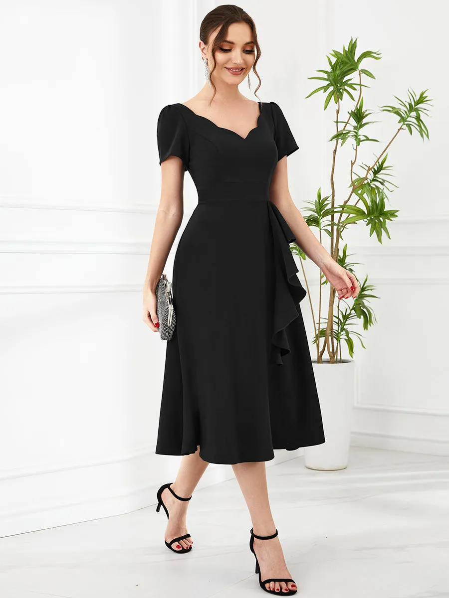 Deep V Neck Knee Length Short Sleeves A Line Wholesale Evening Dresses