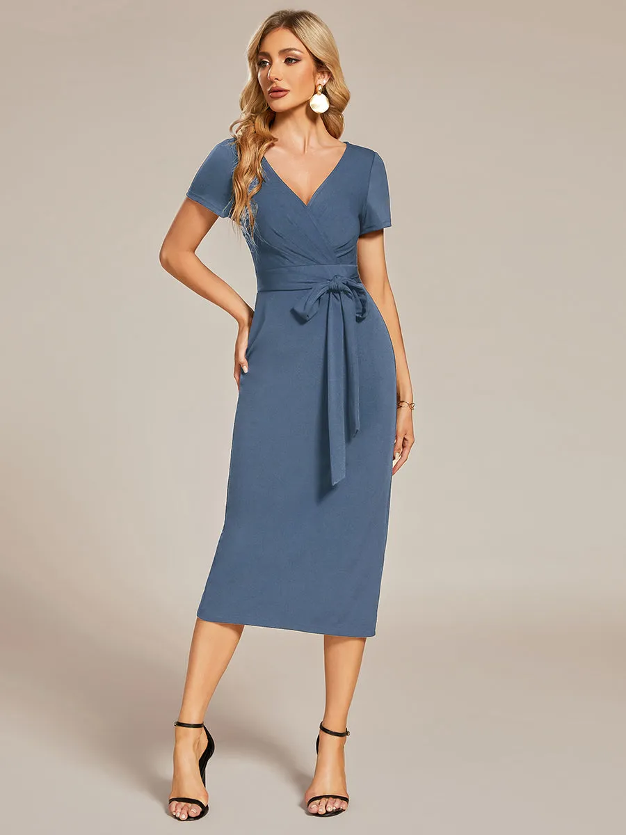 Deep V Neck Short Sleeve Wholesale Cocktail Dresses With Belt