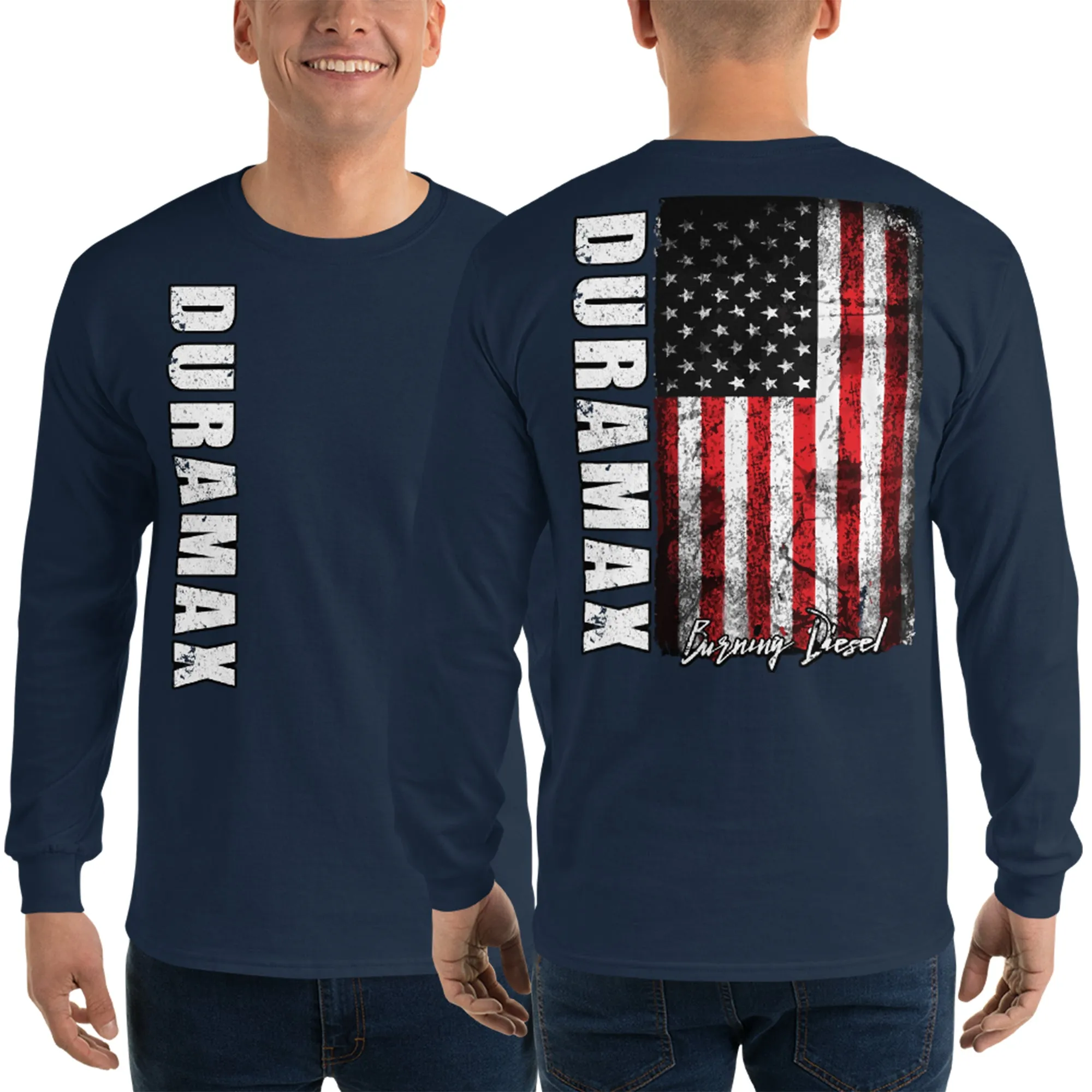 Duramax Shirt With American Flag Design Mens Long Sleeve T-Shirt