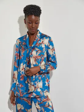 Floral Crepe de Chine Tie Neck Blouse