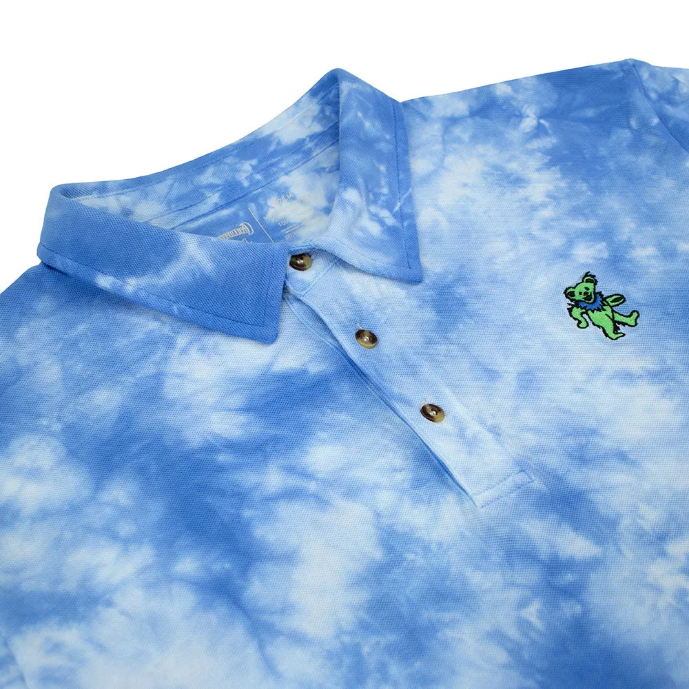 Grateful Dead | Cotton Polo | Blue Tie Dye with Green Bear