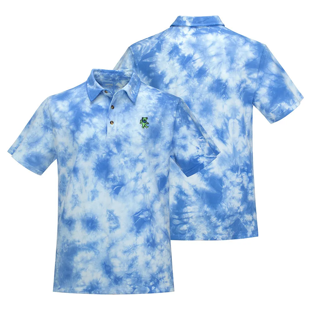 Grateful Dead | Cotton Polo | Blue Tie Dye with Green Bear