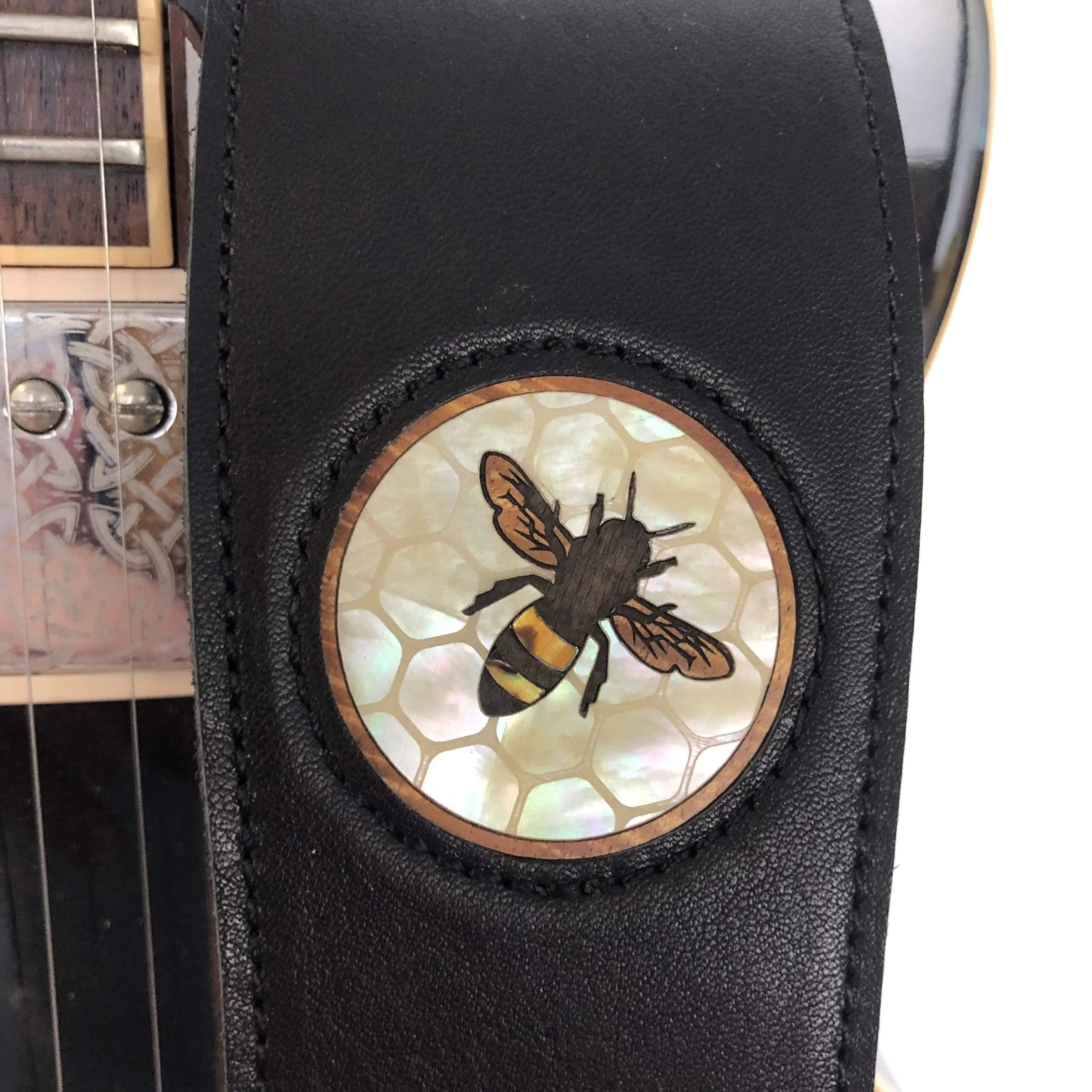 Hawaiian Koa Bee & Vintage Pearl Honeycomb Inlay | Italian Leather Strap