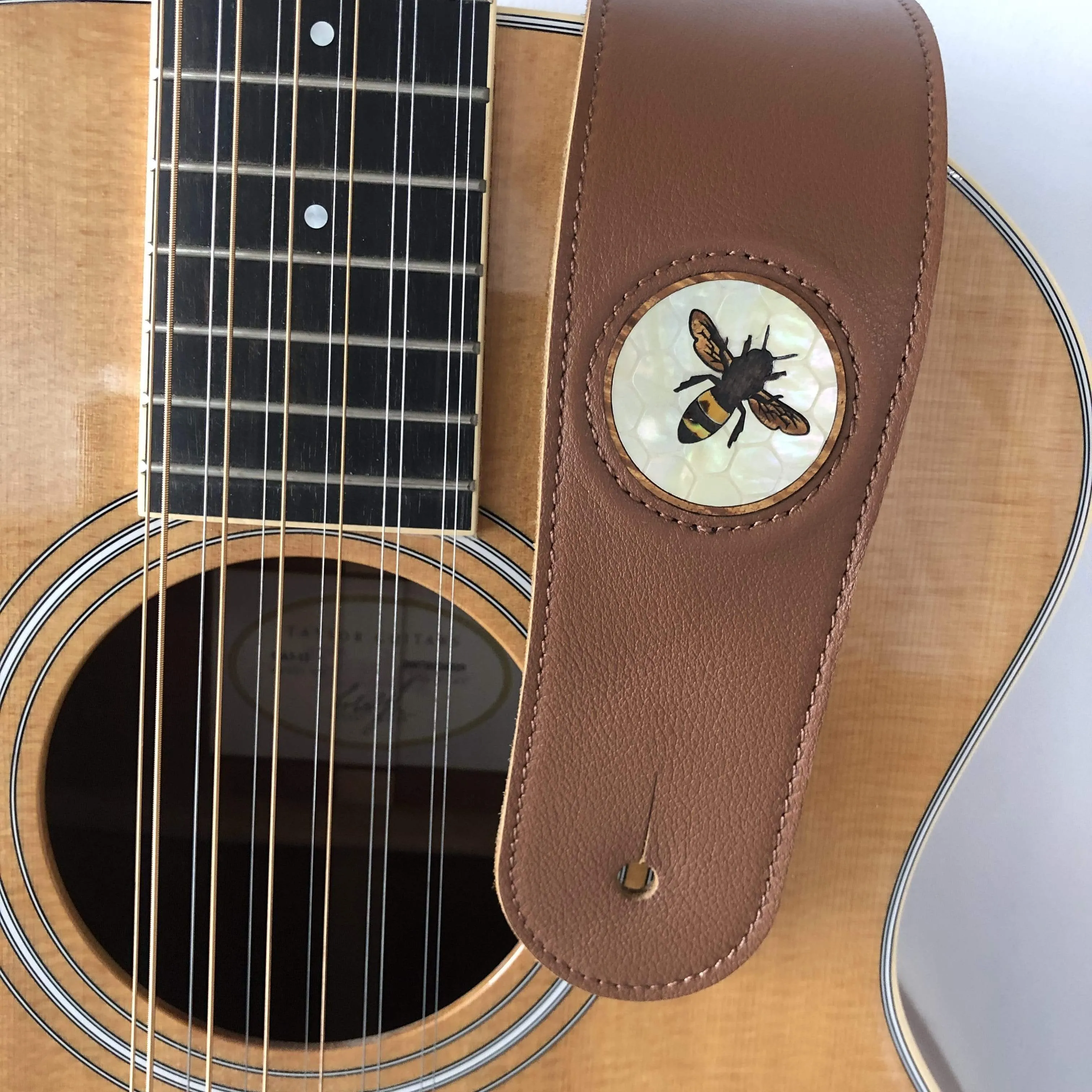 Hawaiian Koa Bee & Vintage Pearl Honeycomb Inlay | Italian Leather Strap