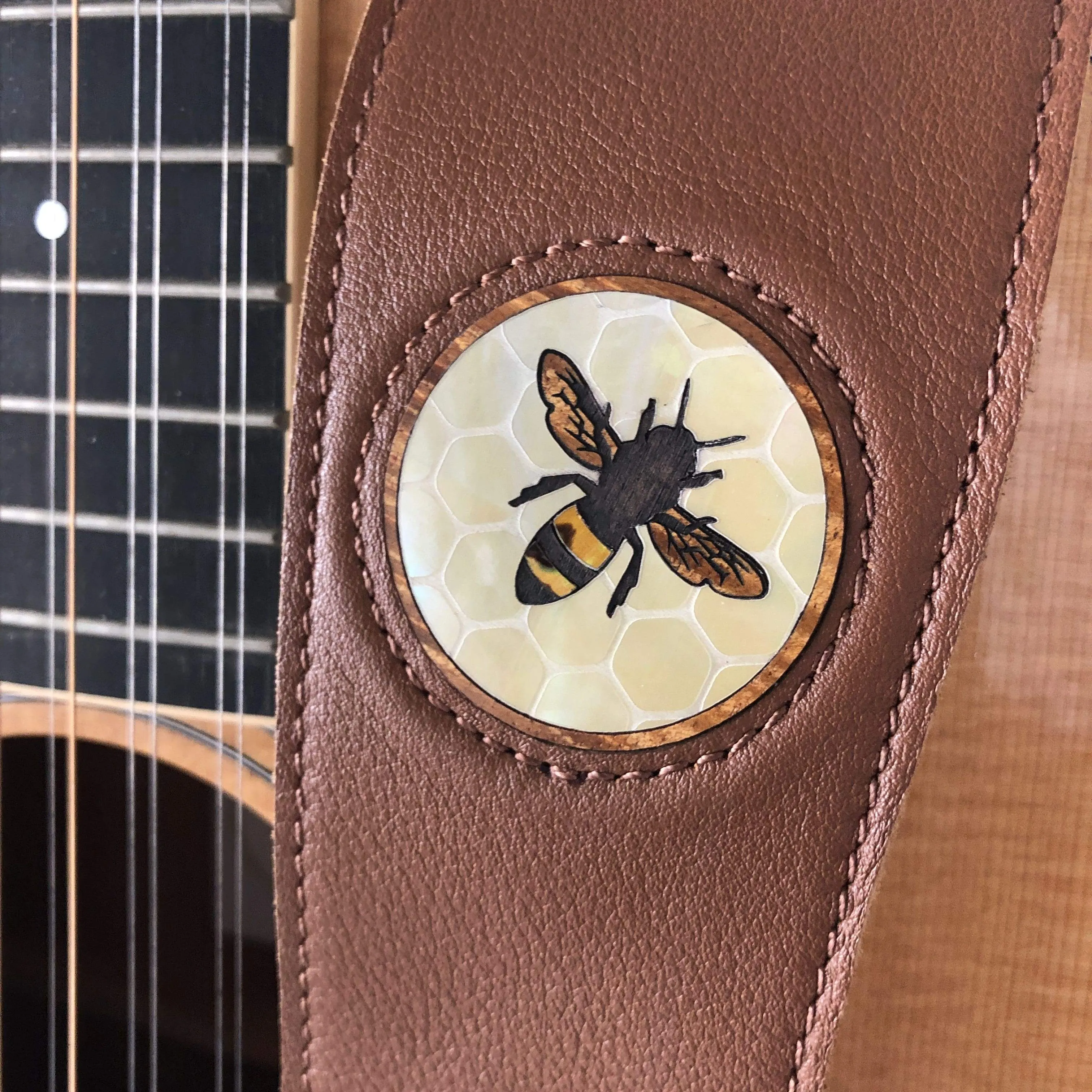 Hawaiian Koa Bee & Vintage Pearl Honeycomb Inlay | Italian Leather Strap