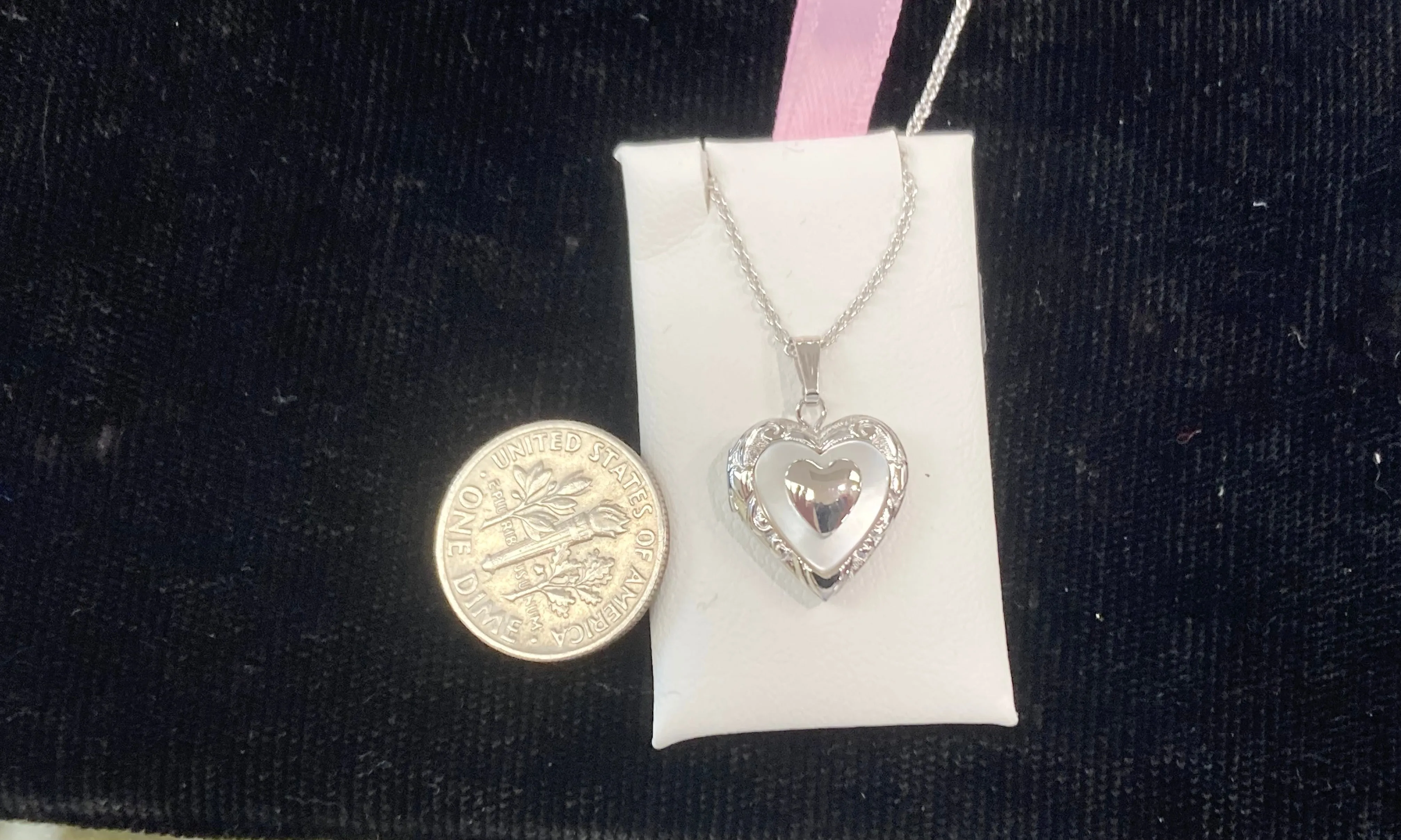 Heart Locket Sterling Silver Mother Of Pearl Rope Chain Engravable