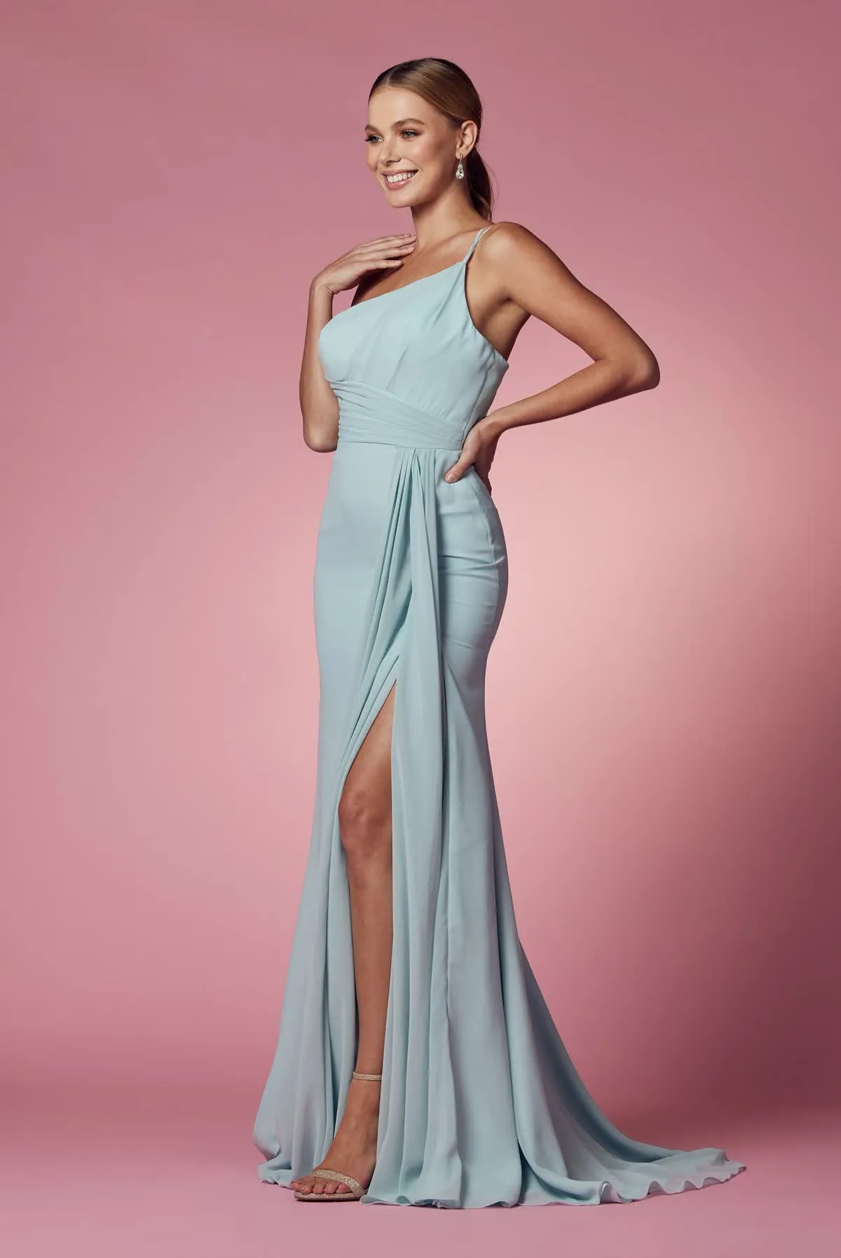 High Slit One Shoulder Long Bridesmaid & Evening Dress NXE1005