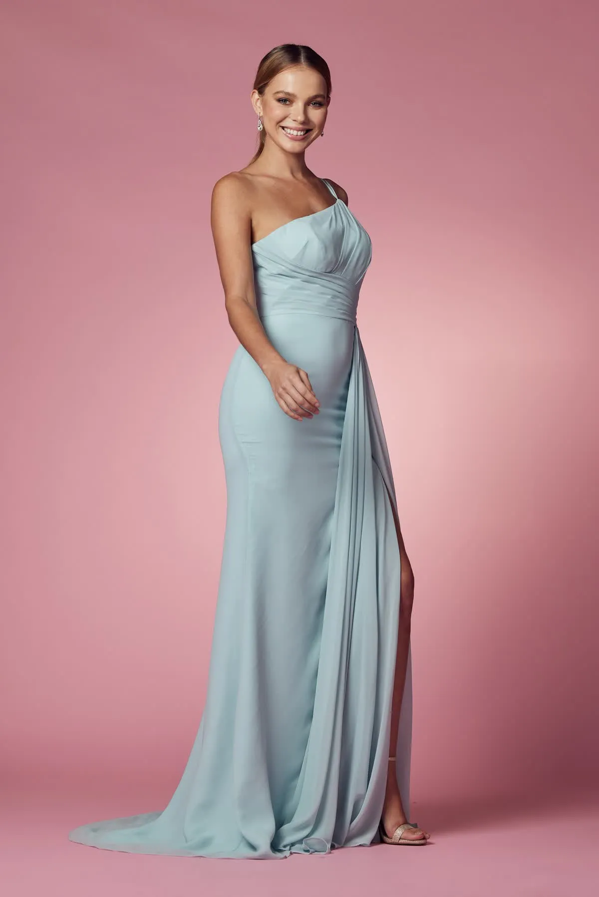 High Slit One Shoulder Long Bridesmaid & Evening Dress NXE1005