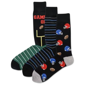 HOTSOX Men's Football Theme 3 Pack Crew Socks