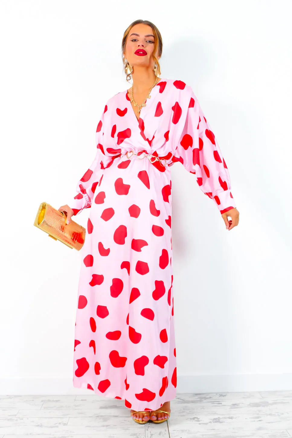 In My Imagination - Pink Red Spot Batwing Midi Dress