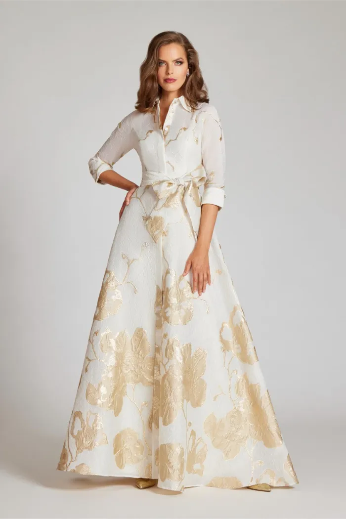 Jacquard Border Pattern Shirt Gown