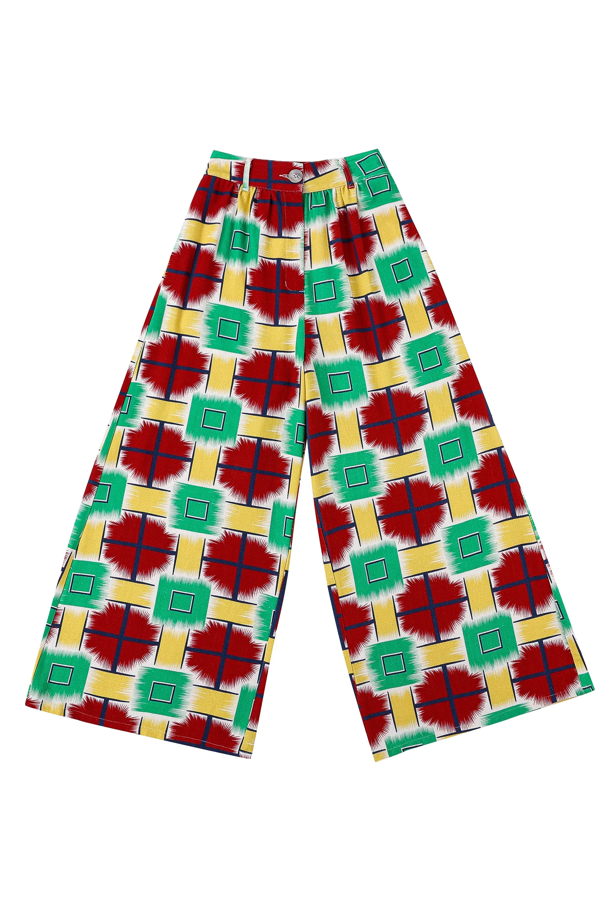 Jumbo Plaid Linen Wide Leg Trousers