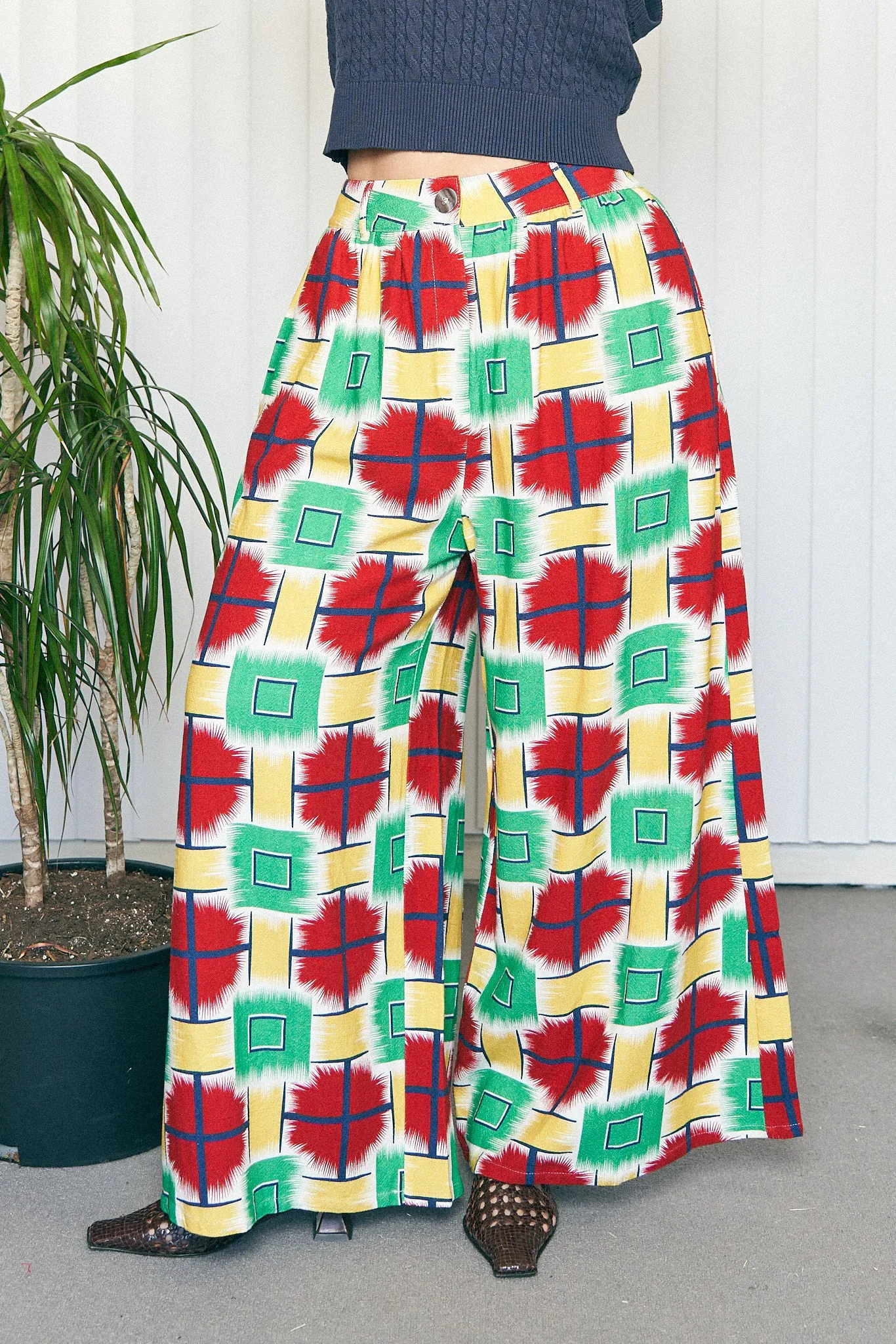 Jumbo Plaid Linen Wide Leg Trousers