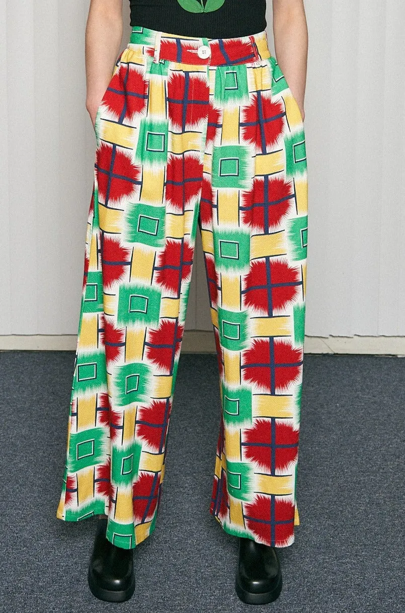 Jumbo Plaid Linen Wide Leg Trousers