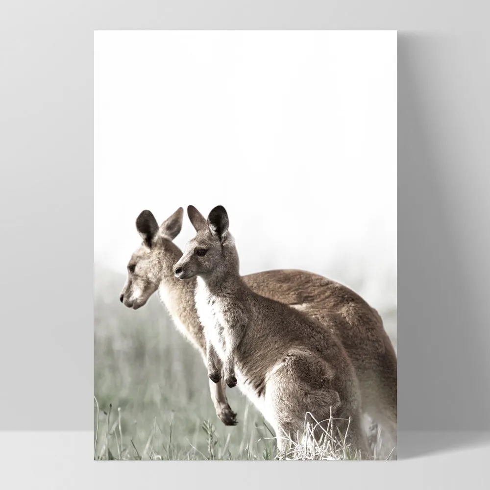 Kangaroo Mother and Baby Joey - Art Print