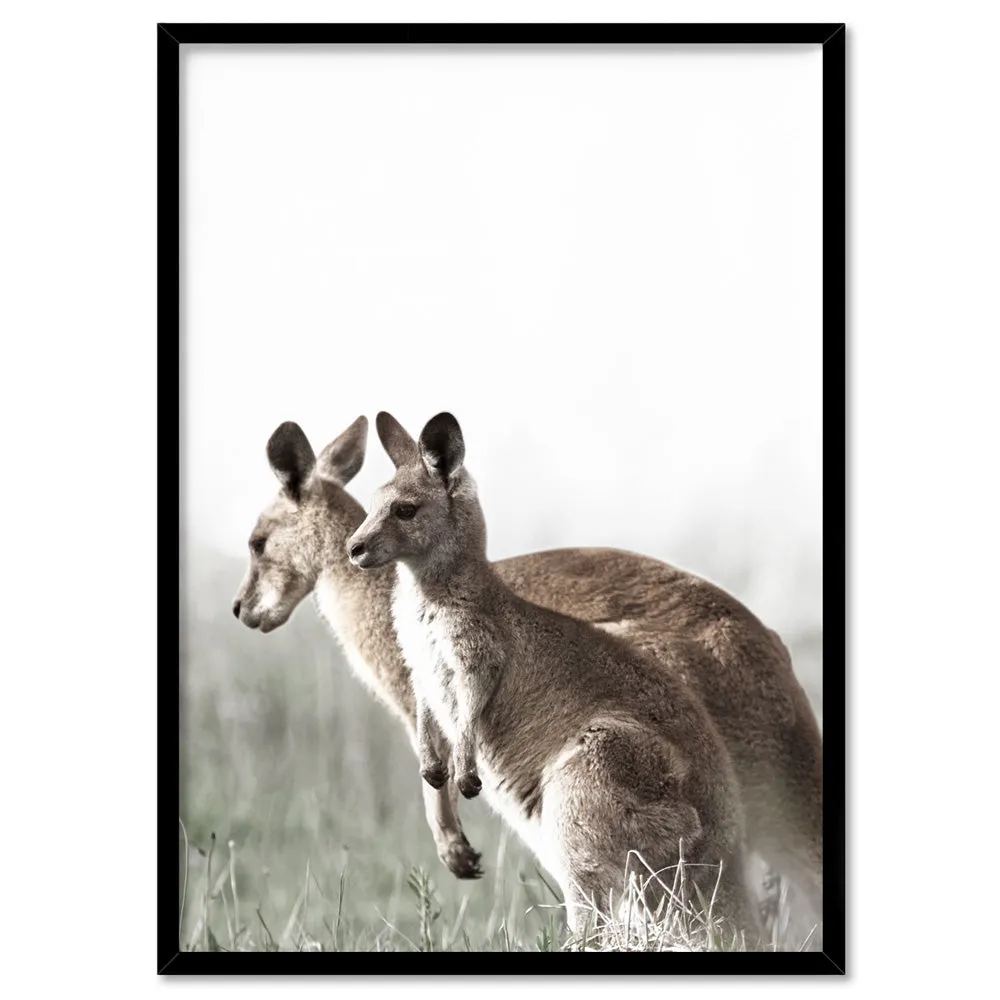 Kangaroo Mother and Baby Joey - Art Print