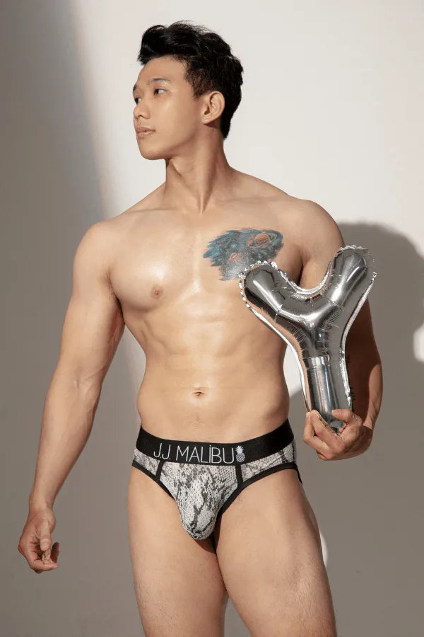 Late Night Mesh Briefs with Bulge Pouch - Snake Print