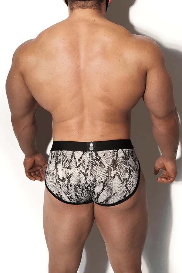 Late Night Mesh Briefs with Bulge Pouch - Snake Print