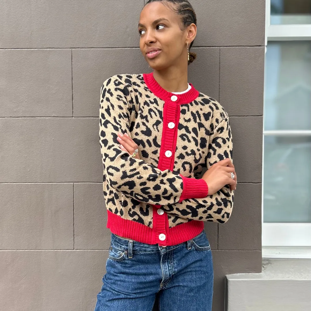 Leopard Print Cotton Cardigan