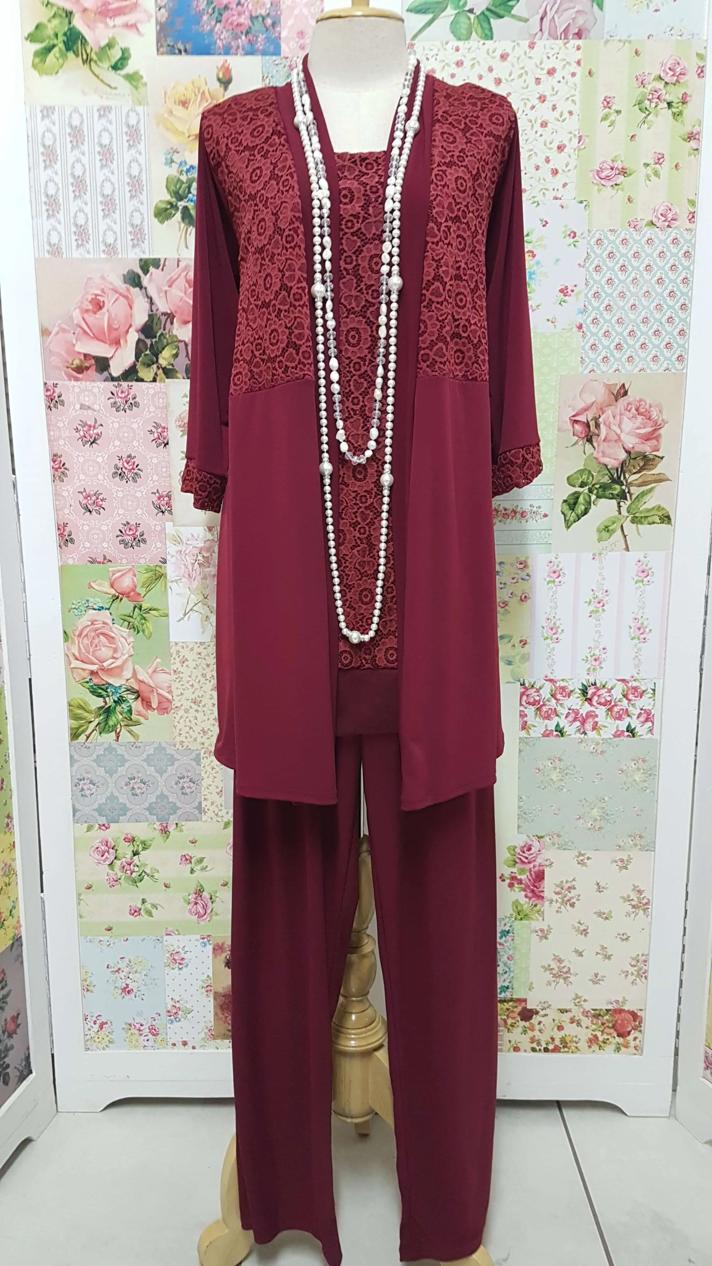 Maroon 3-Piece Pants Set JS072