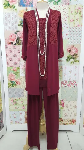 Maroon 3-Piece Pants Set JS072