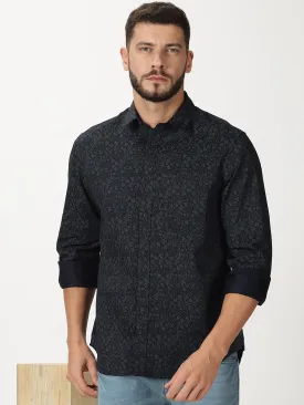 MEN'S BLACK PRINT SLIM FIT SHIRT