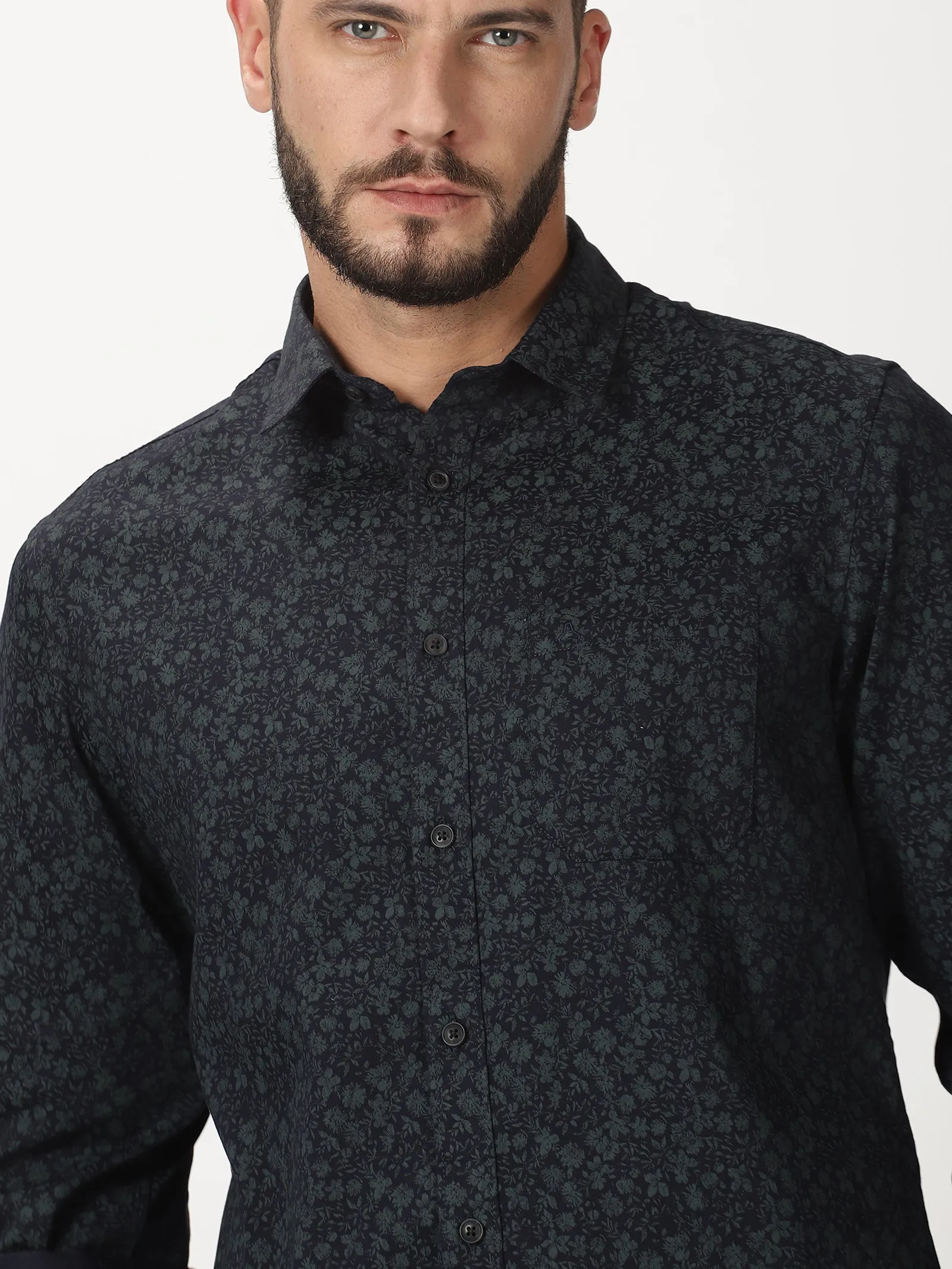 MEN'S BLACK PRINT SLIM FIT SHIRT