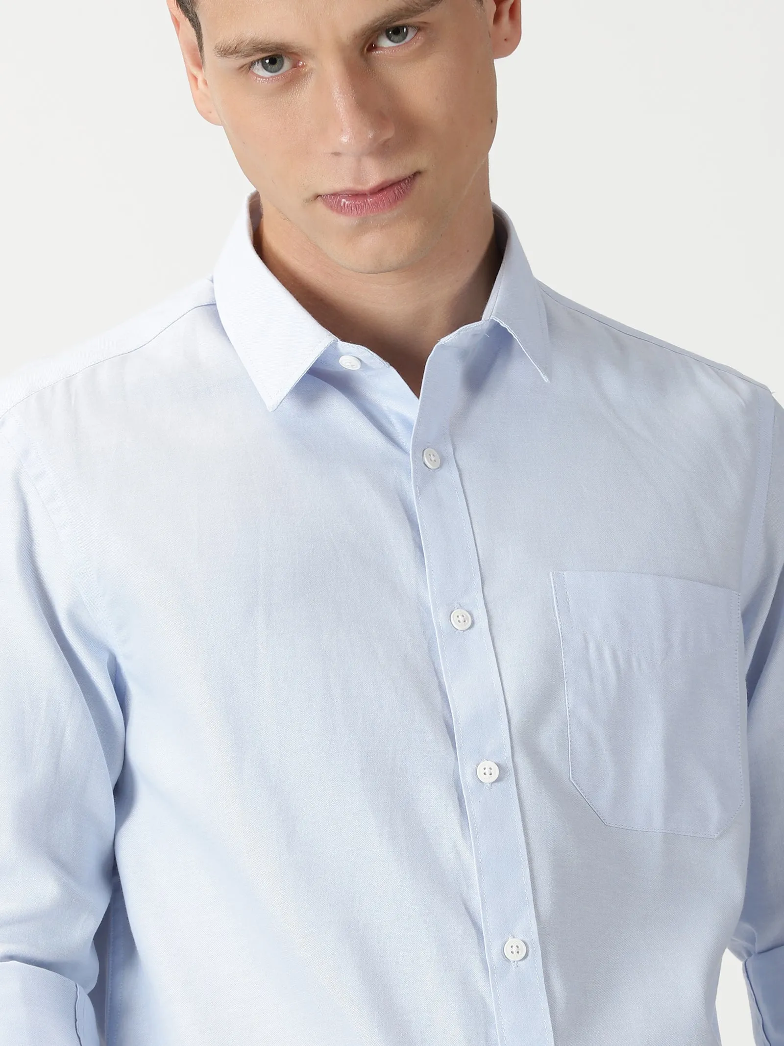 MEN'S  BLUE PLAIN SLIM FIT SHIRT