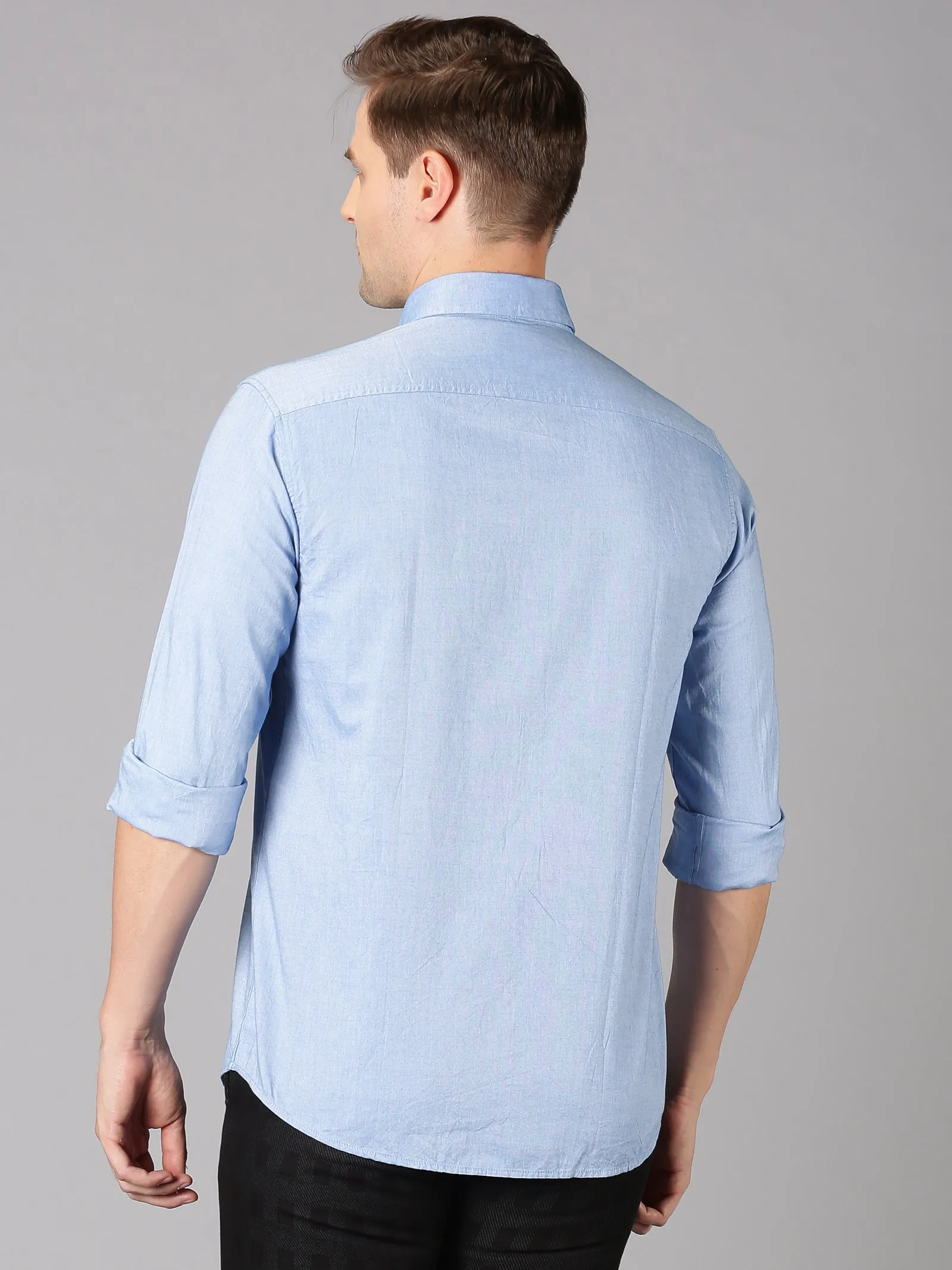 MEN'S BLUE SOLID SLIM FIT SHIRT