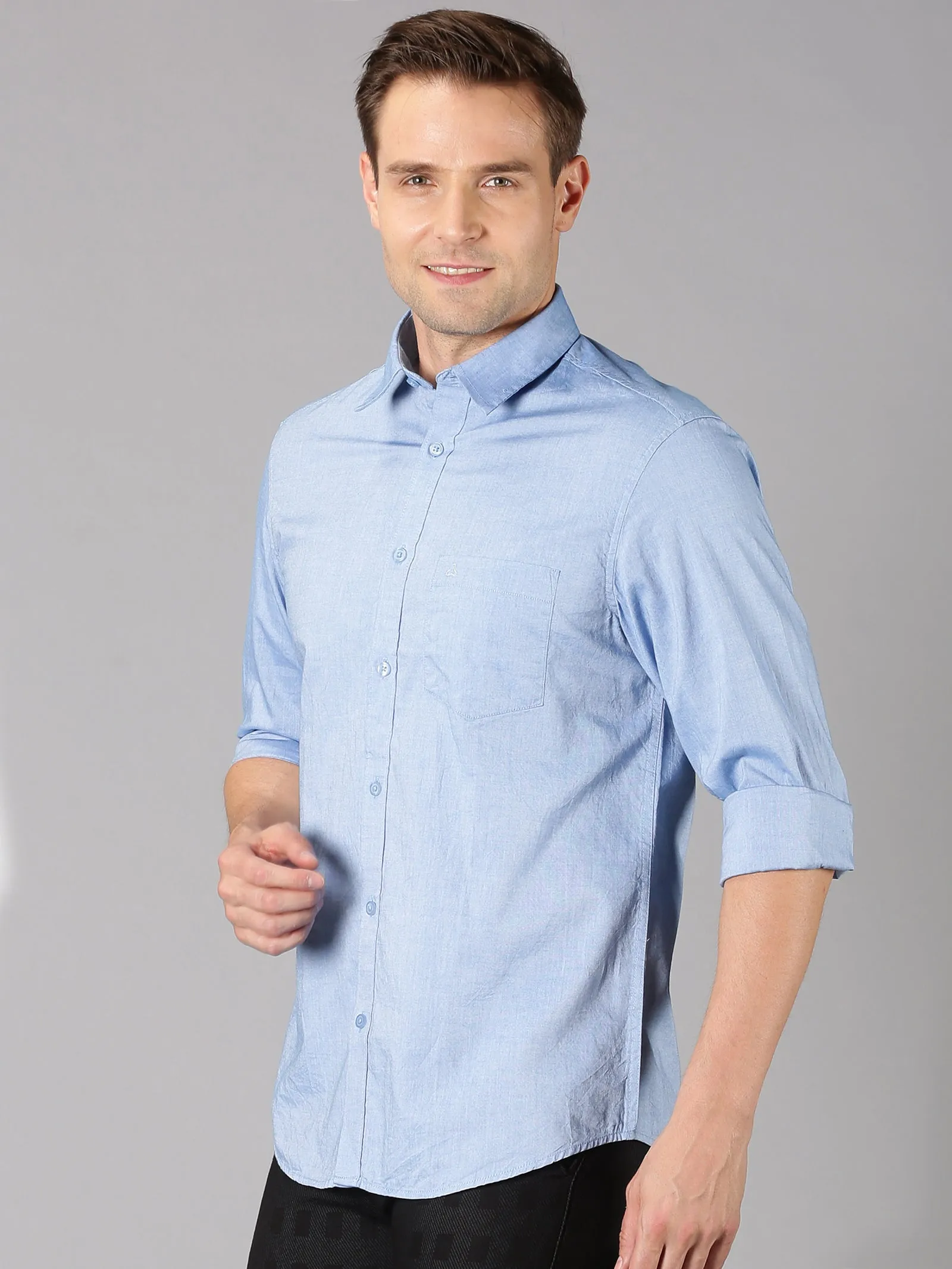 MEN'S BLUE SOLID SLIM FIT SHIRT