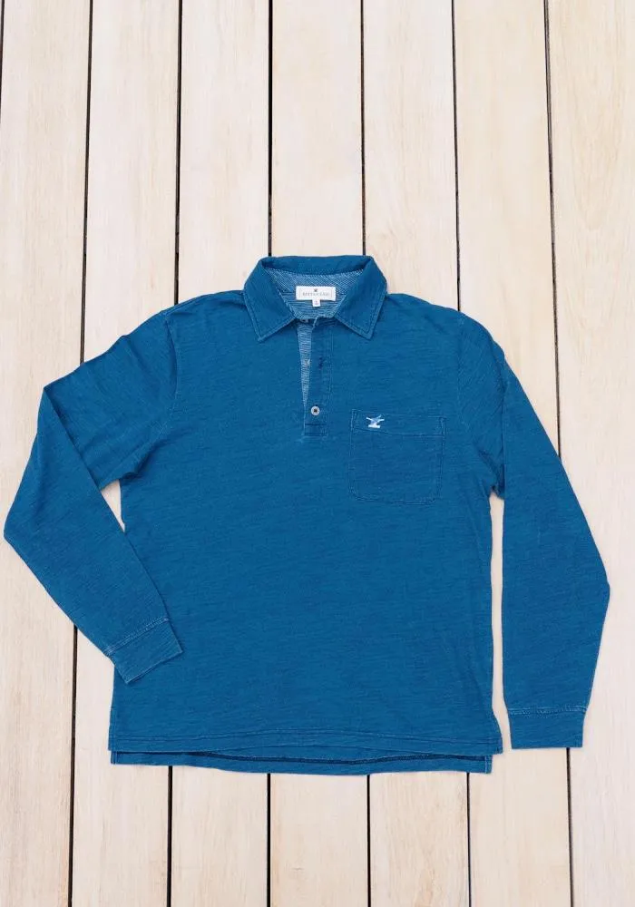 Men's Long Sleeve Prince of Wales Polo | Blue Indigo