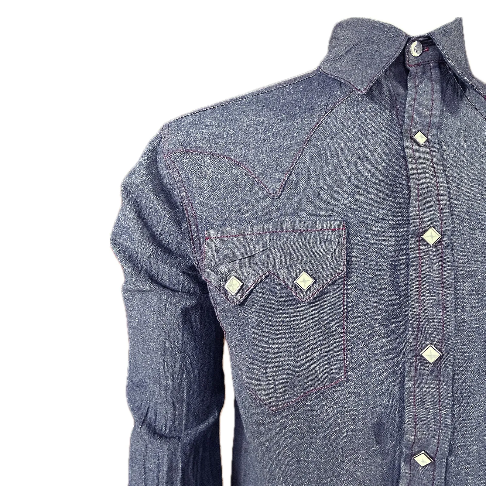 Men's Slim Fit Blue Chambray Denim Western Shirt