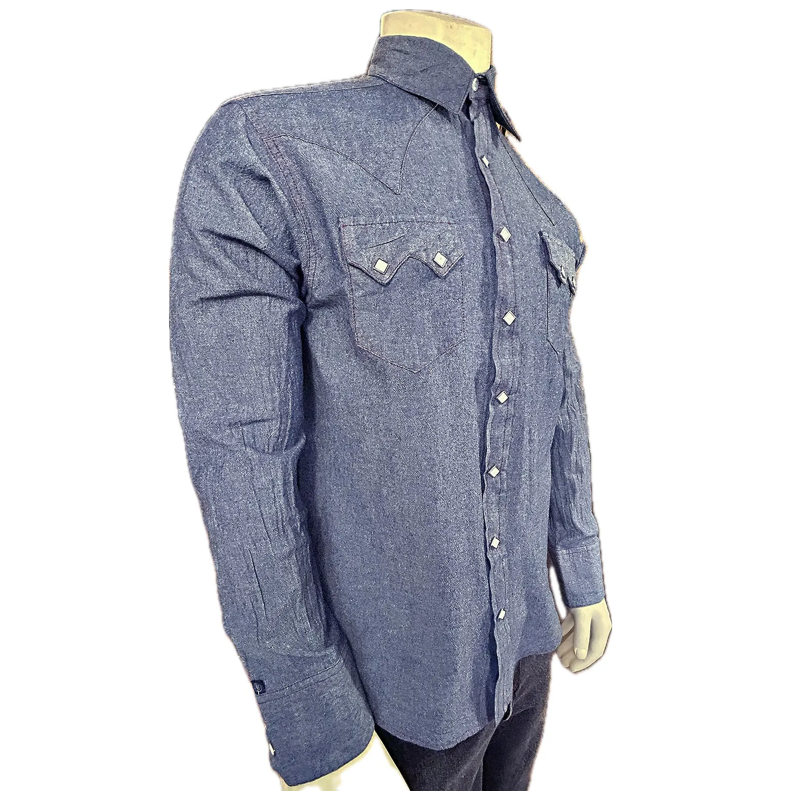 Men's Slim Fit Blue Chambray Denim Western Shirt