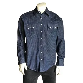 Men's Slim Fit Denim Pinstripe Western Shirt